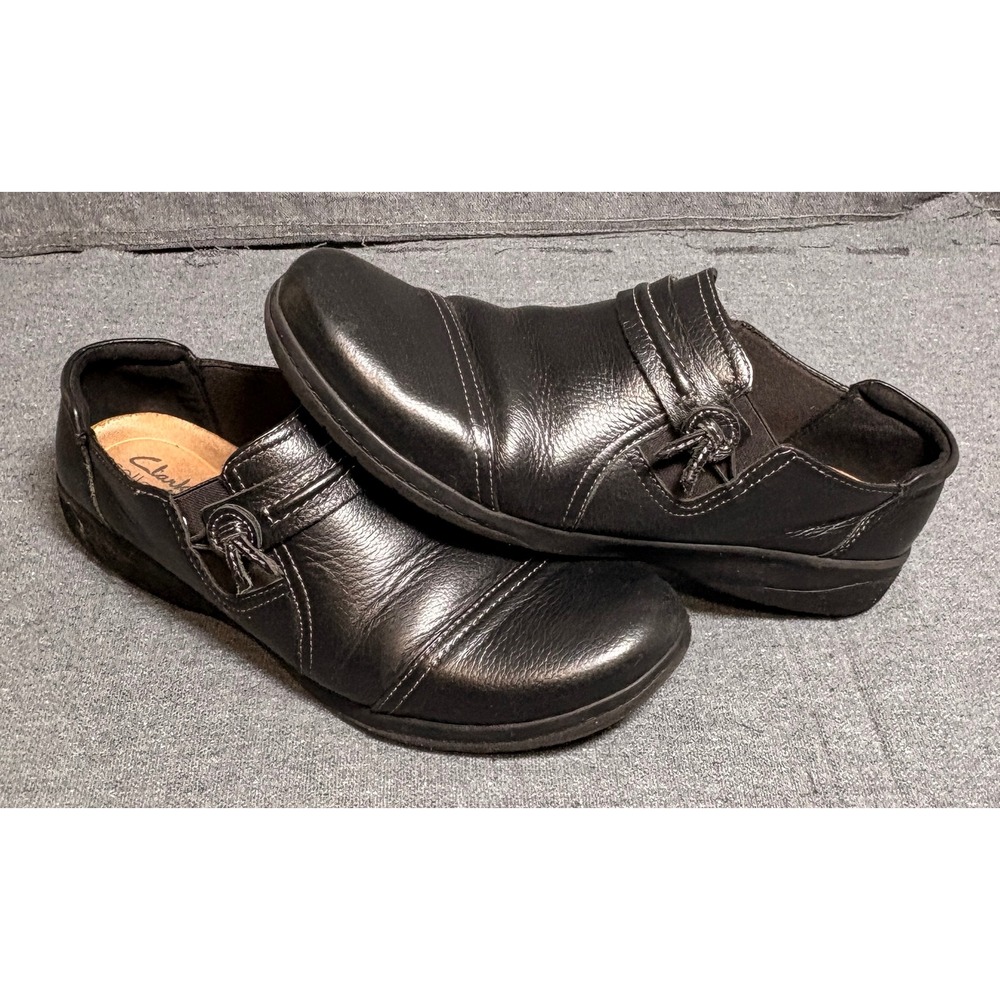 Clarks Collection Womens Cheyn Madi Black Leather Slip On Loafers Size 9W